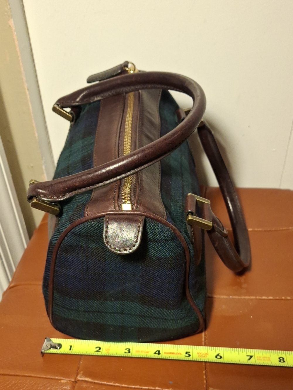 J.Crew Brown Leather-Trim Green Plaid Men’s Weekender Bag - Picture 9 of 9